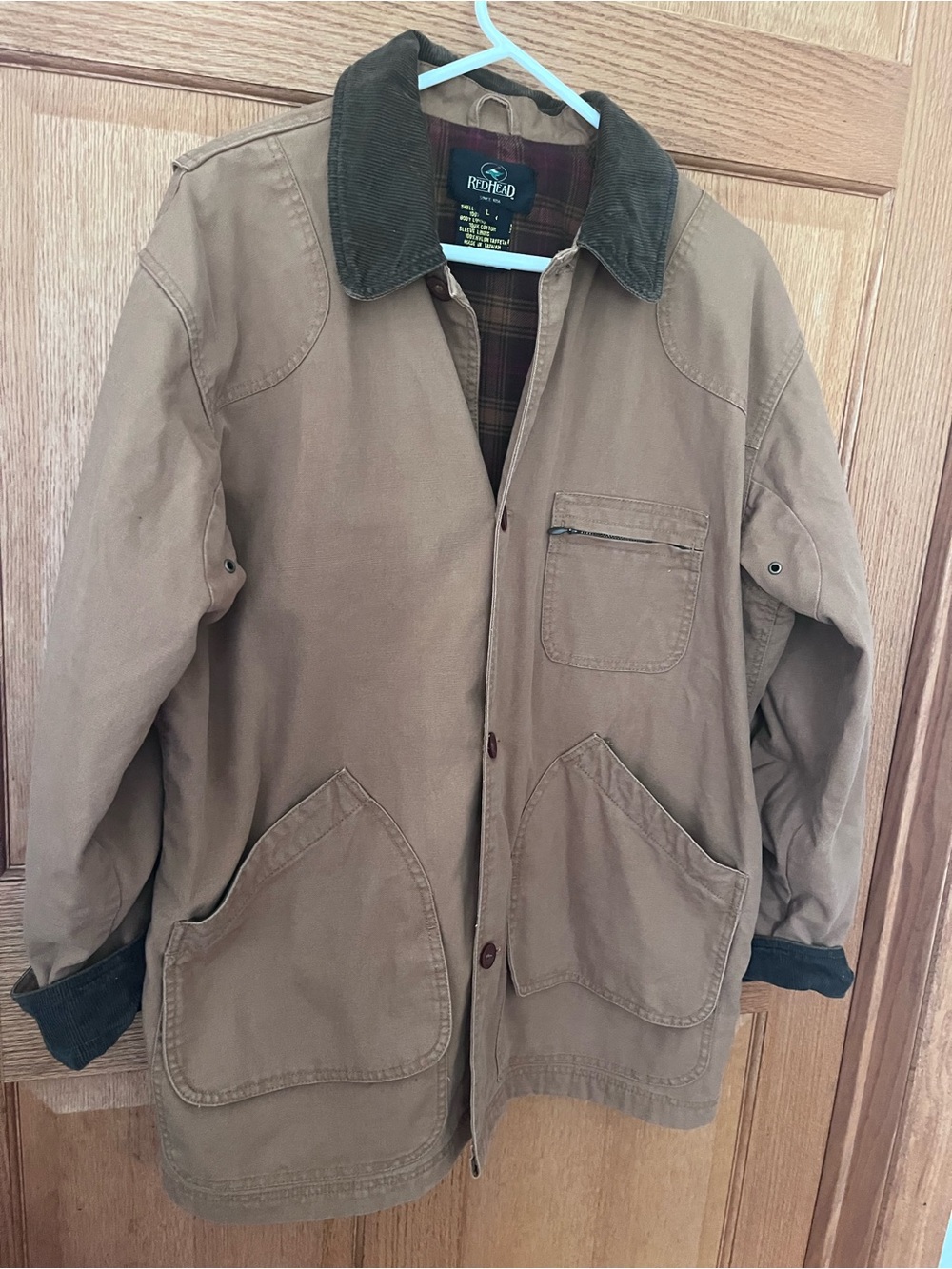 Vintage Redhead Brown Canvas chore Work Coat with Corduroy Collar plaid flannel